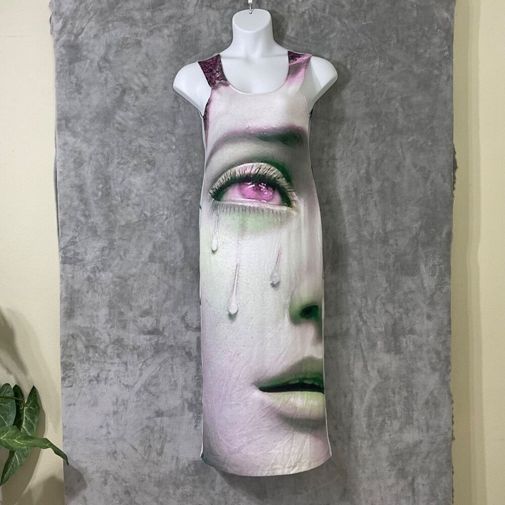 Couture Unique W.I.A. Maxi artsy tank dress Face graphic women’s S made Spain.